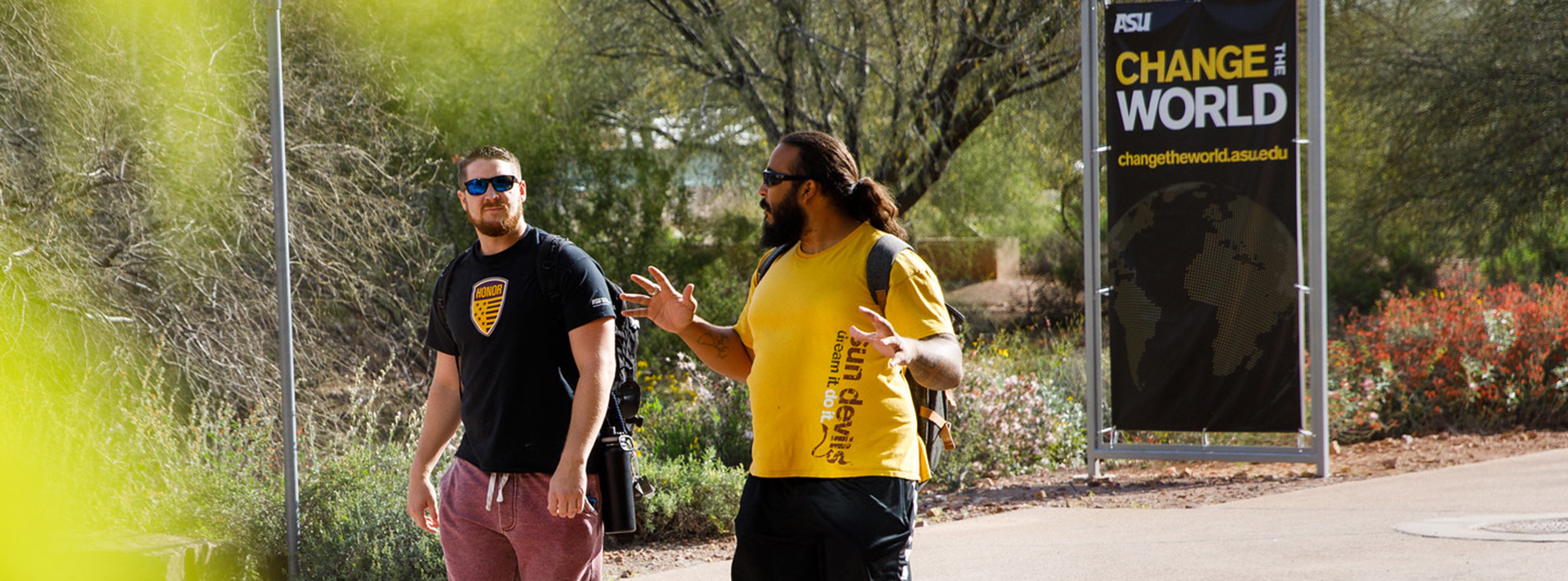 Veteran students walking on campus